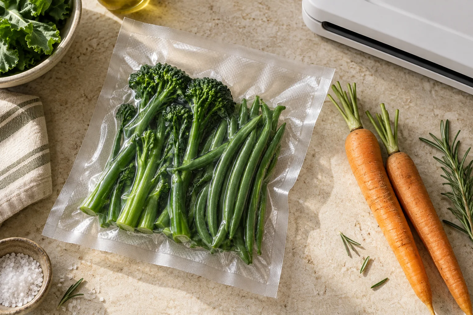 Sachet de légumes sous vide, illustration du procédé
